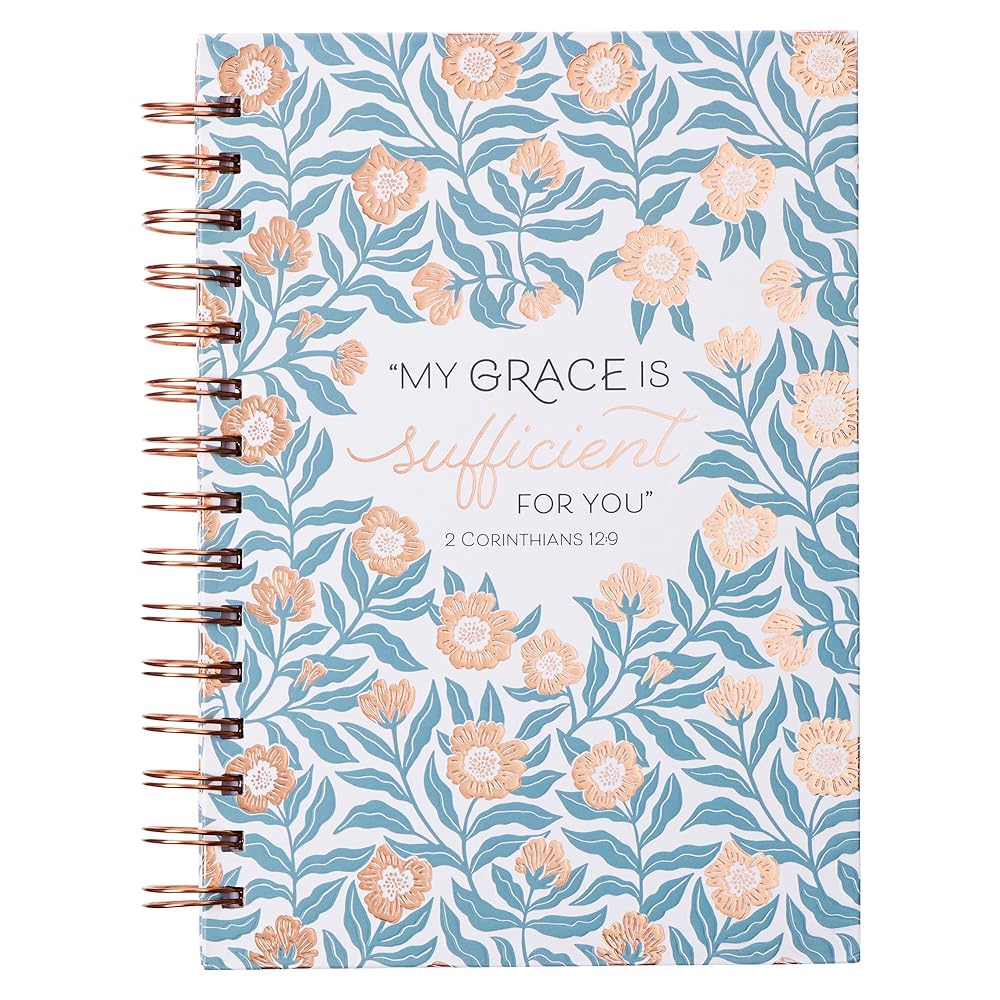 Christian Art Gifts Journal w/Scripture My Grace Is Sufficient For You 2 Corinthians 12:9 Bible Verse Gold Floral 192 Ruled Pages, Large Hardcover Notebook, Wire Bound cover image