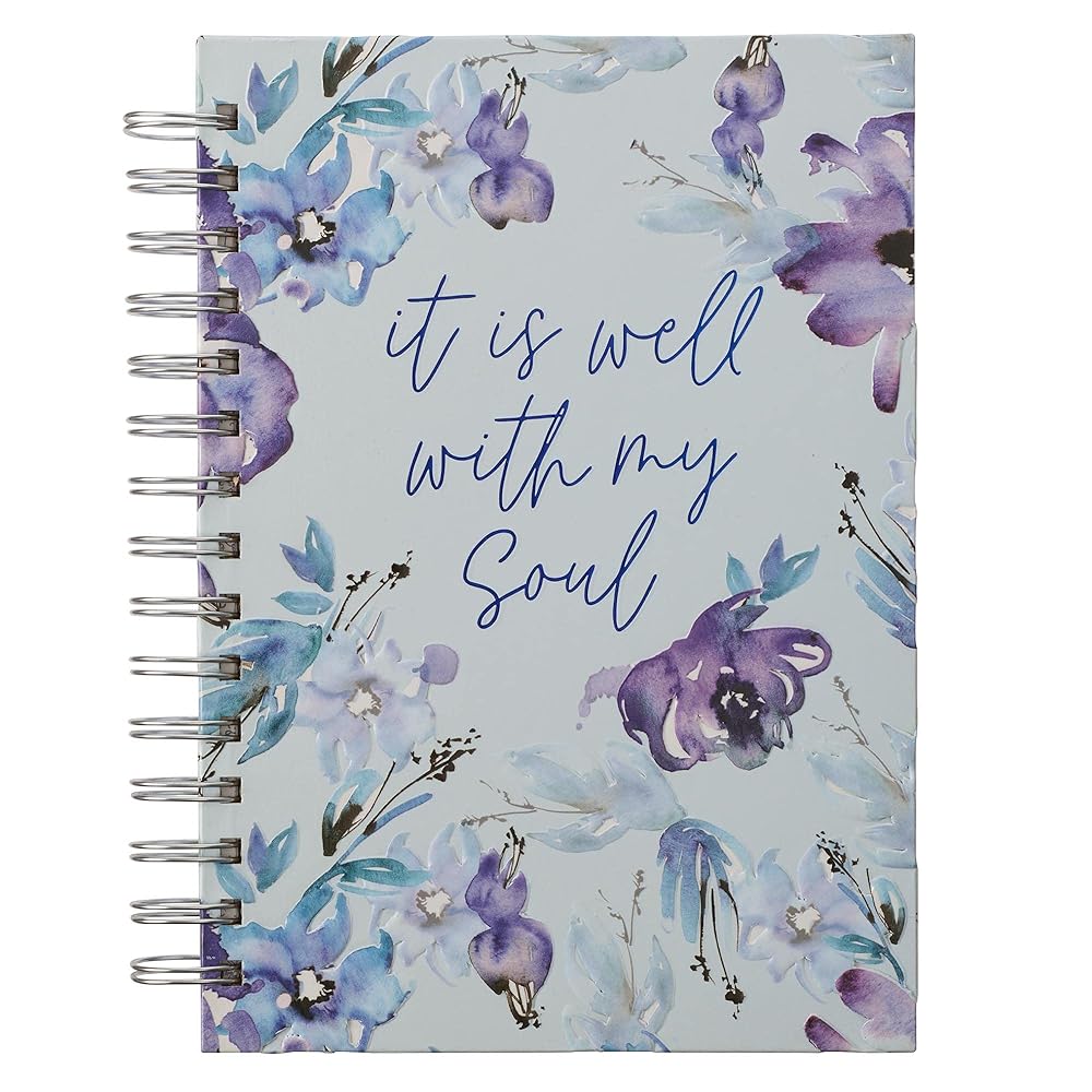 Inspirational Spiral Journal Notebook for Women It is Well With My Soul Blue/Purple Posies Floral Wire Bound w/192 Ruled Pages, Large Hardcover, With Love cover image