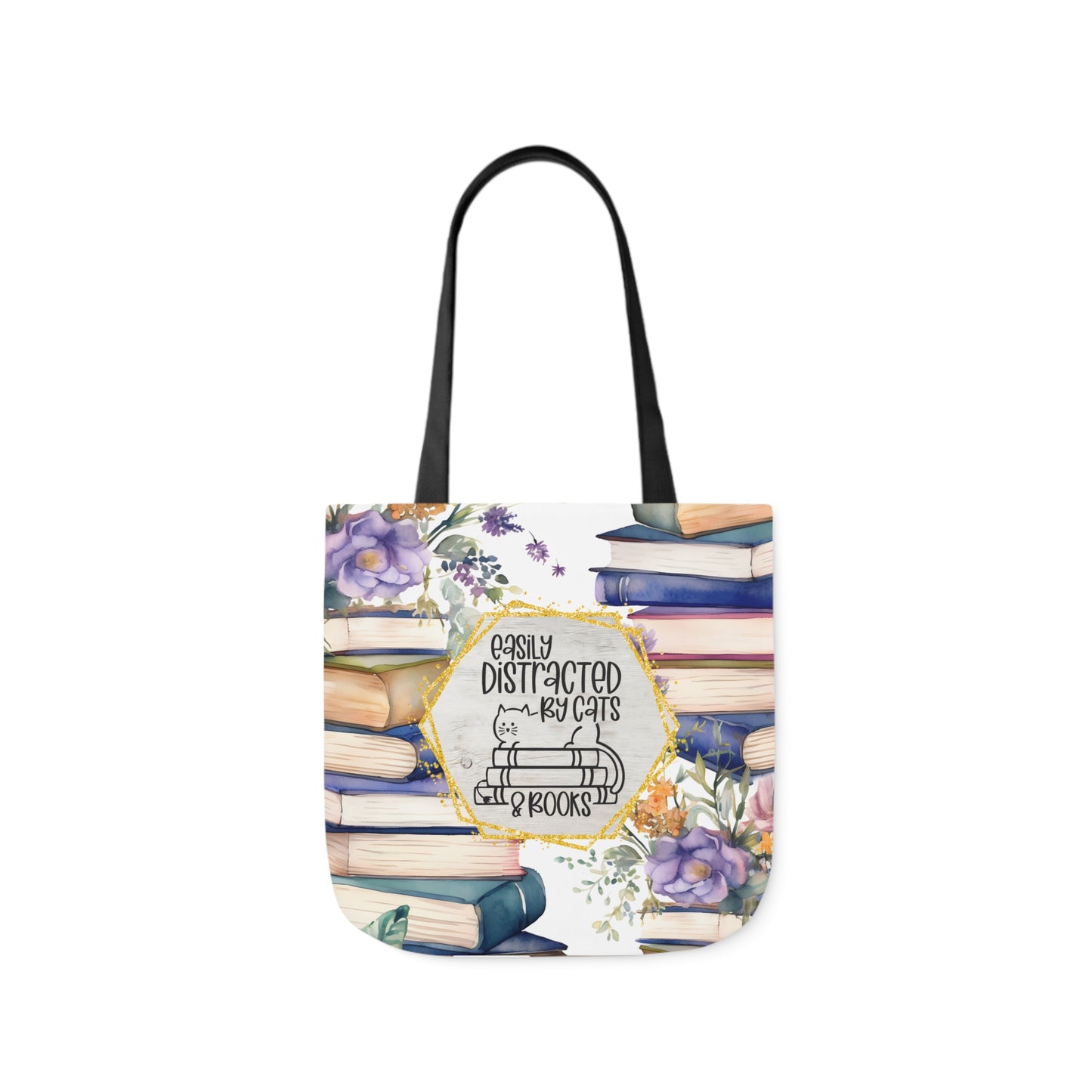 Easily Distracted By Cats & Books Polyester Canvas Tote Bag