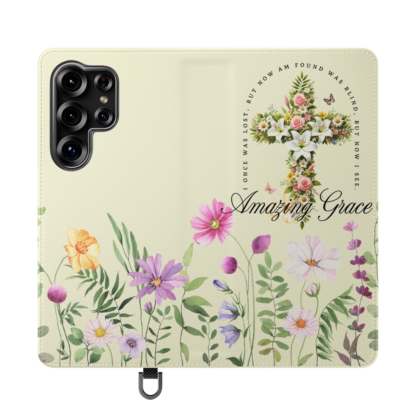 Floral Christian Prayer Flip Case, Amazing Grace, iPhone Samsung Wallet, Gifts for Her, Christian Phone Cover, Spring Floral Design