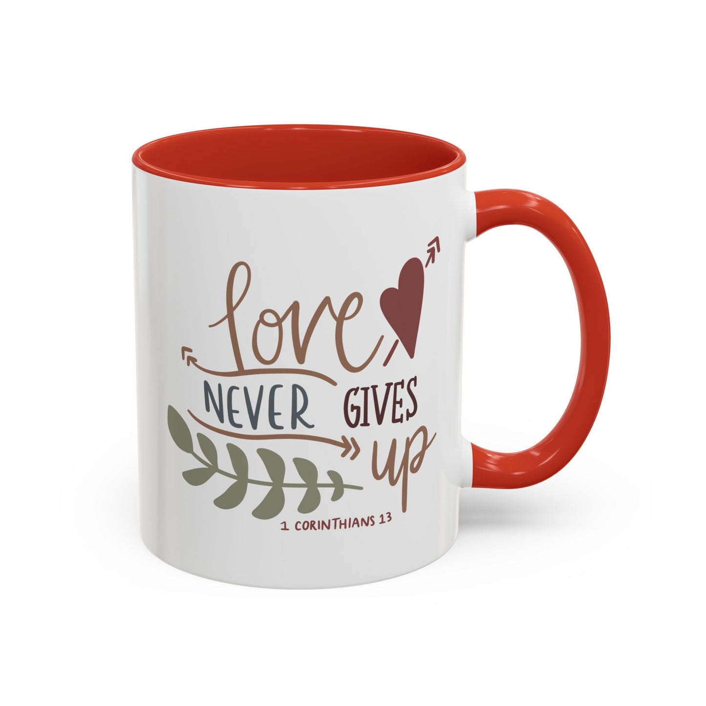 Love Never Gives Up Accent Coffee Mug