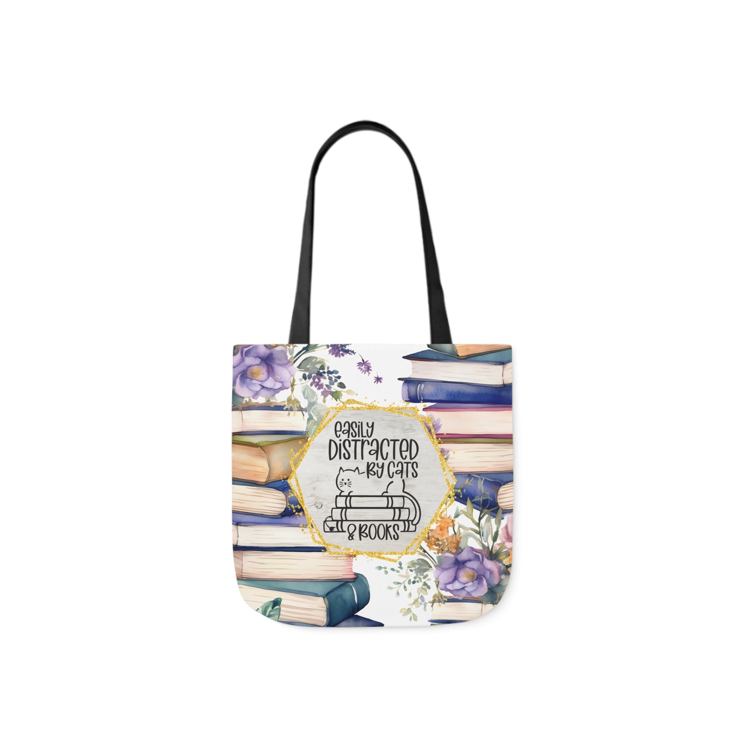 Easily Distracted By Cats & Books Polyester Canvas Tote Bag