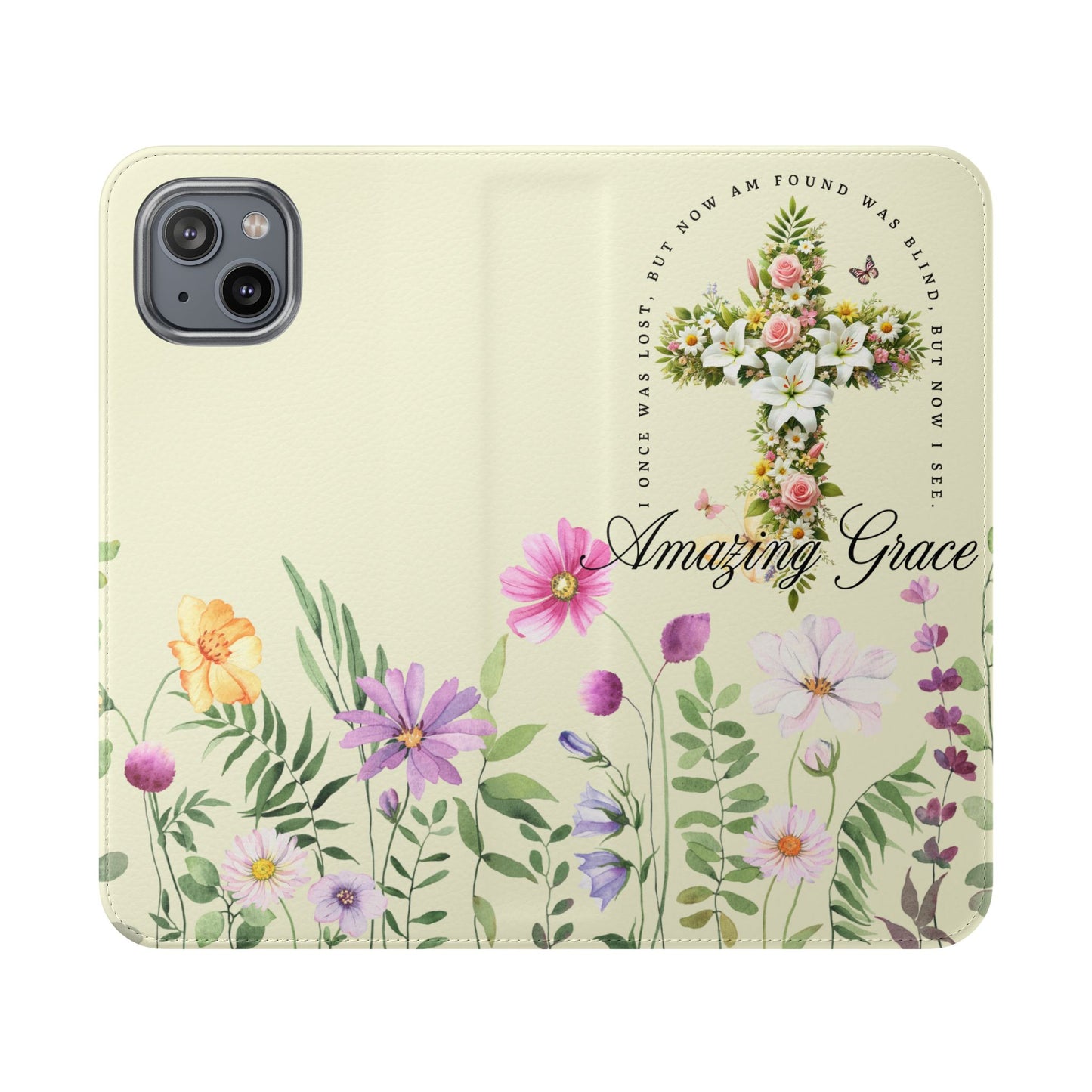 Floral Christian Prayer Flip Case, Amazing Grace, iPhone Samsung Wallet, Gifts for Her, Christian Phone Cover, Spring Floral Design