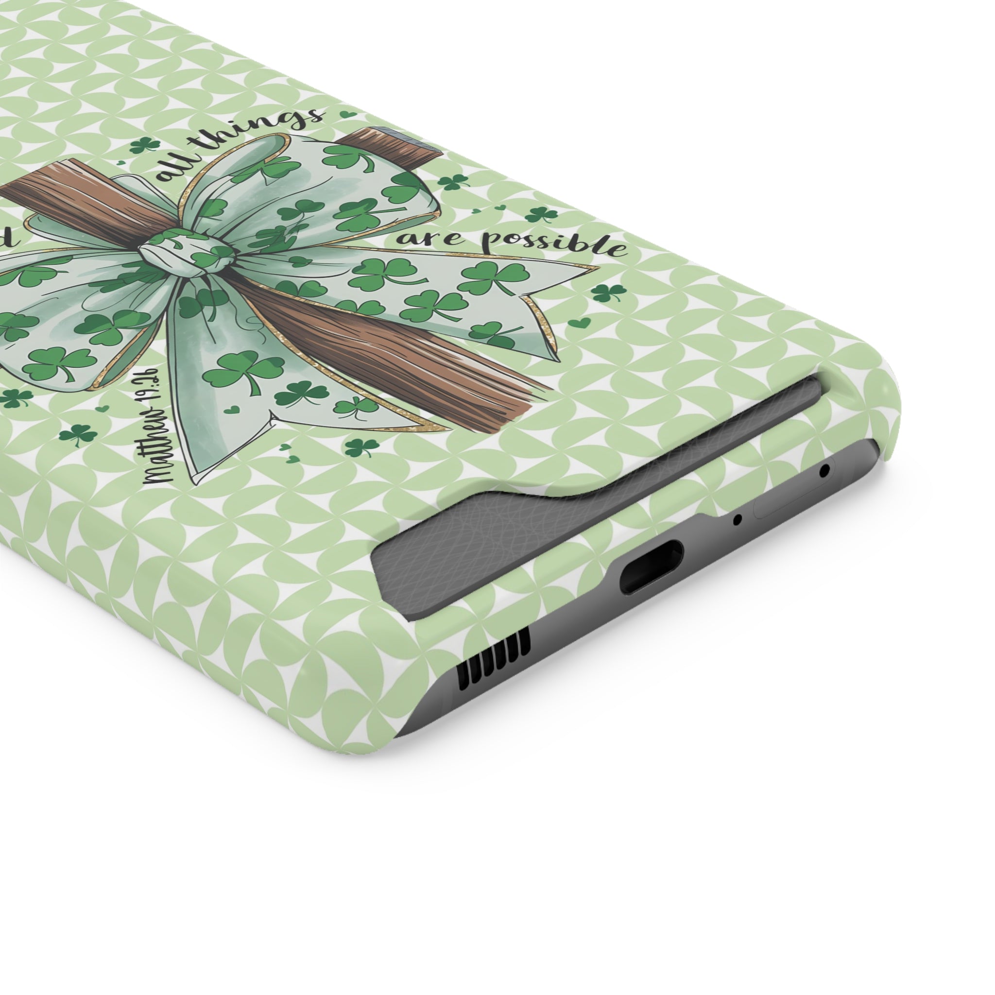 Inspirational Phone Case with Card Holder – "With God, All Things Are Possible"