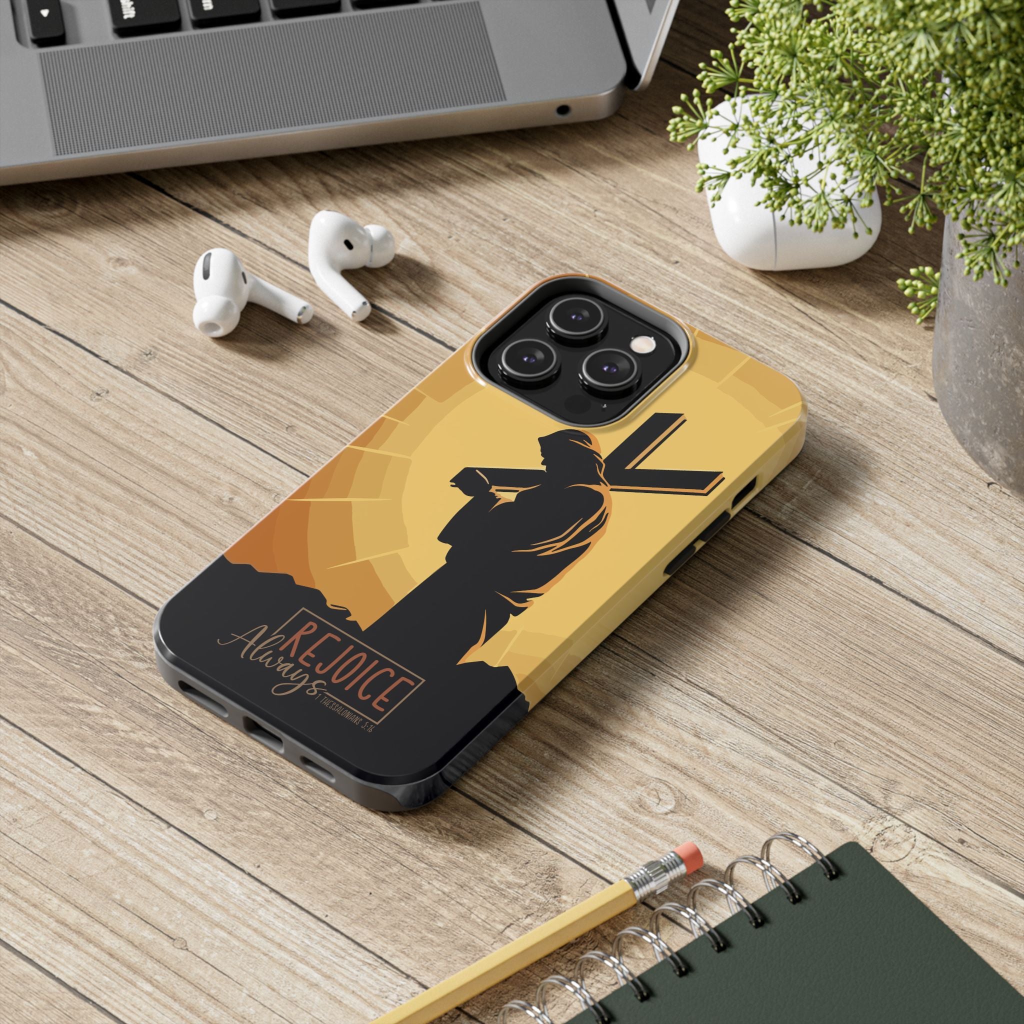 Christian Tough Phone Case, Inspirational Phone Cover, Religious Gifts, Faith-Based Accessory, Rejoice Always for iPhone and Samsung