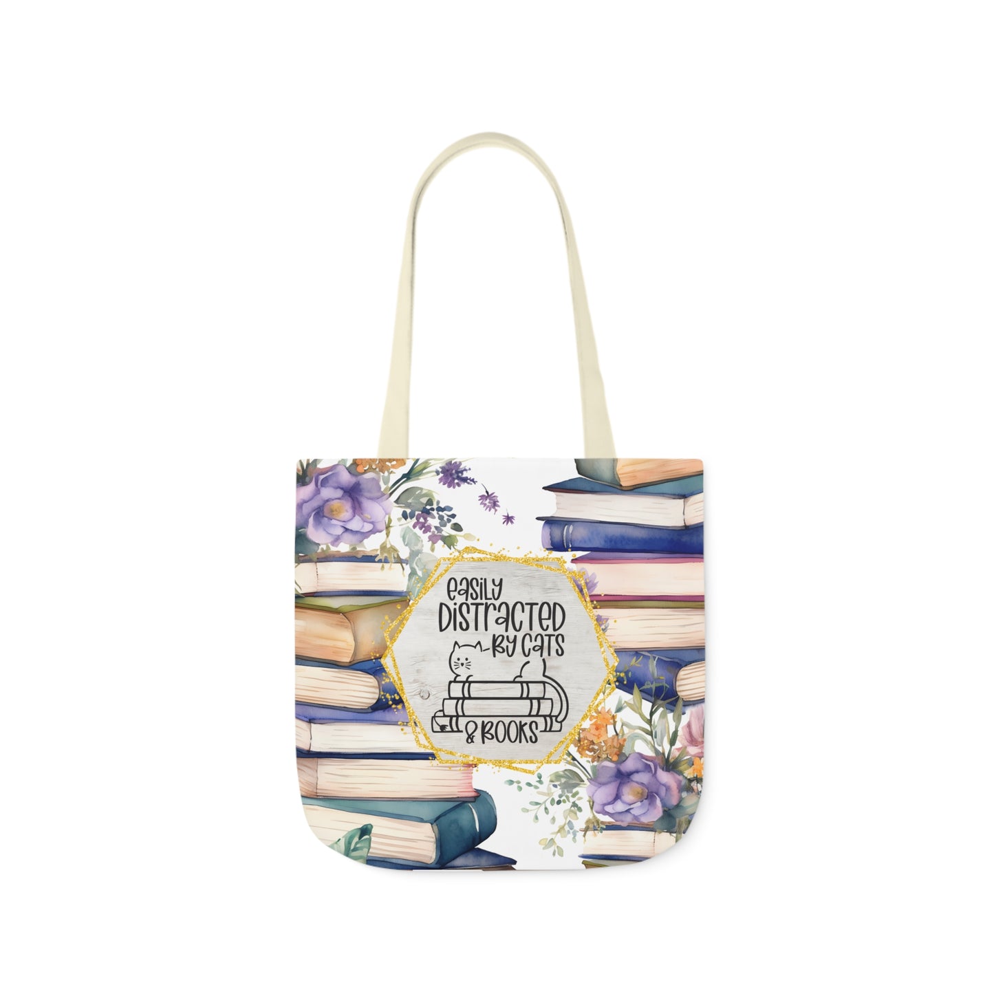 Easily Distracted By Cats & Books Polyester Canvas Tote Bag