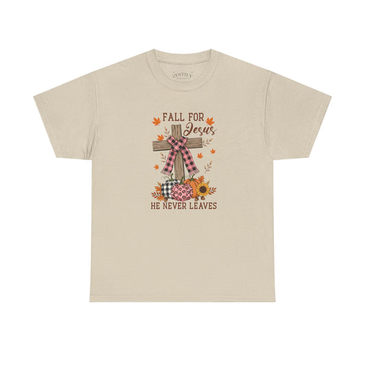 Fall for Jesus Heavy Cotton Tee, Christian T-Shirt, Faith Apparel, Autumn Tees, Inspirational Gift