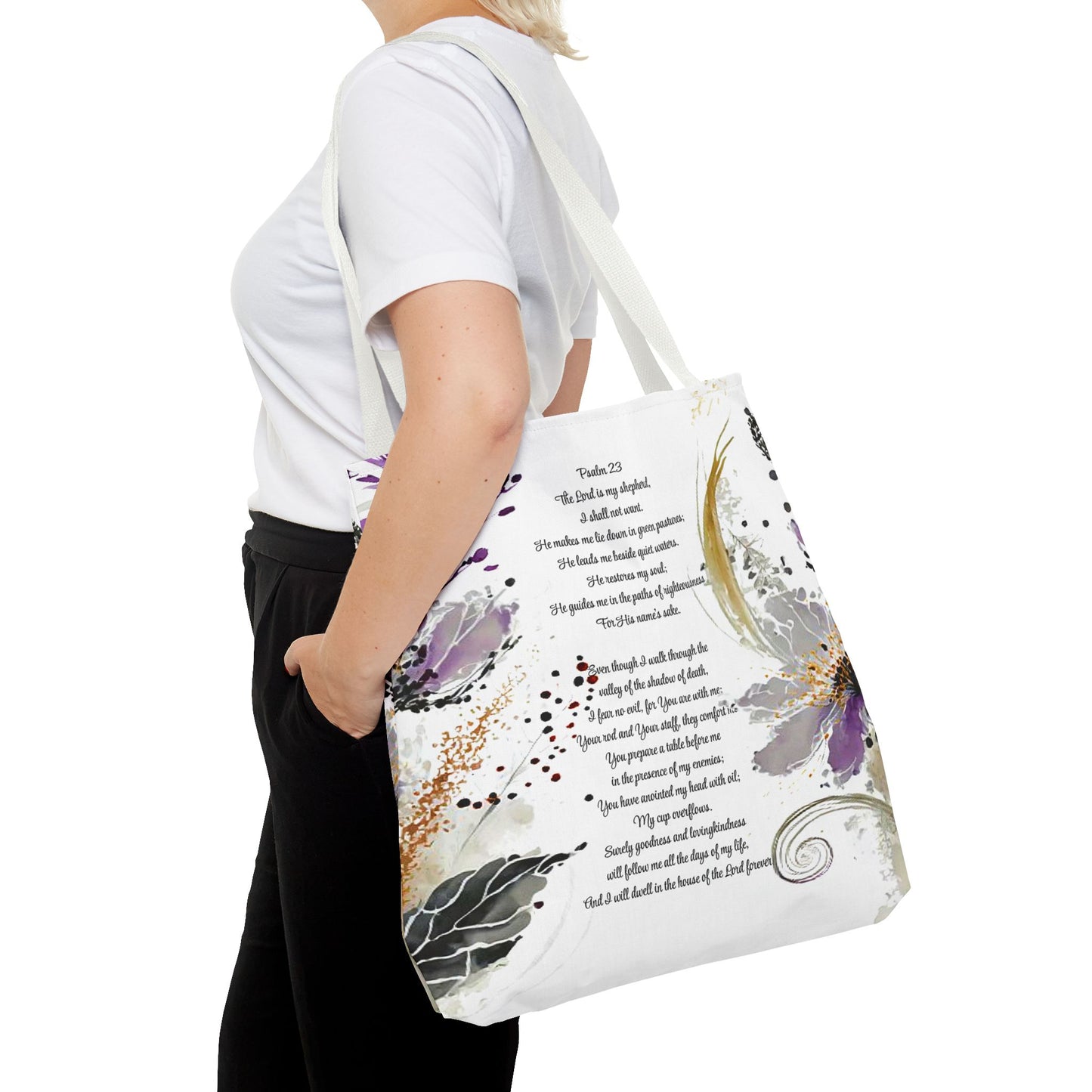 Psalm 23 Floral Tote Bag