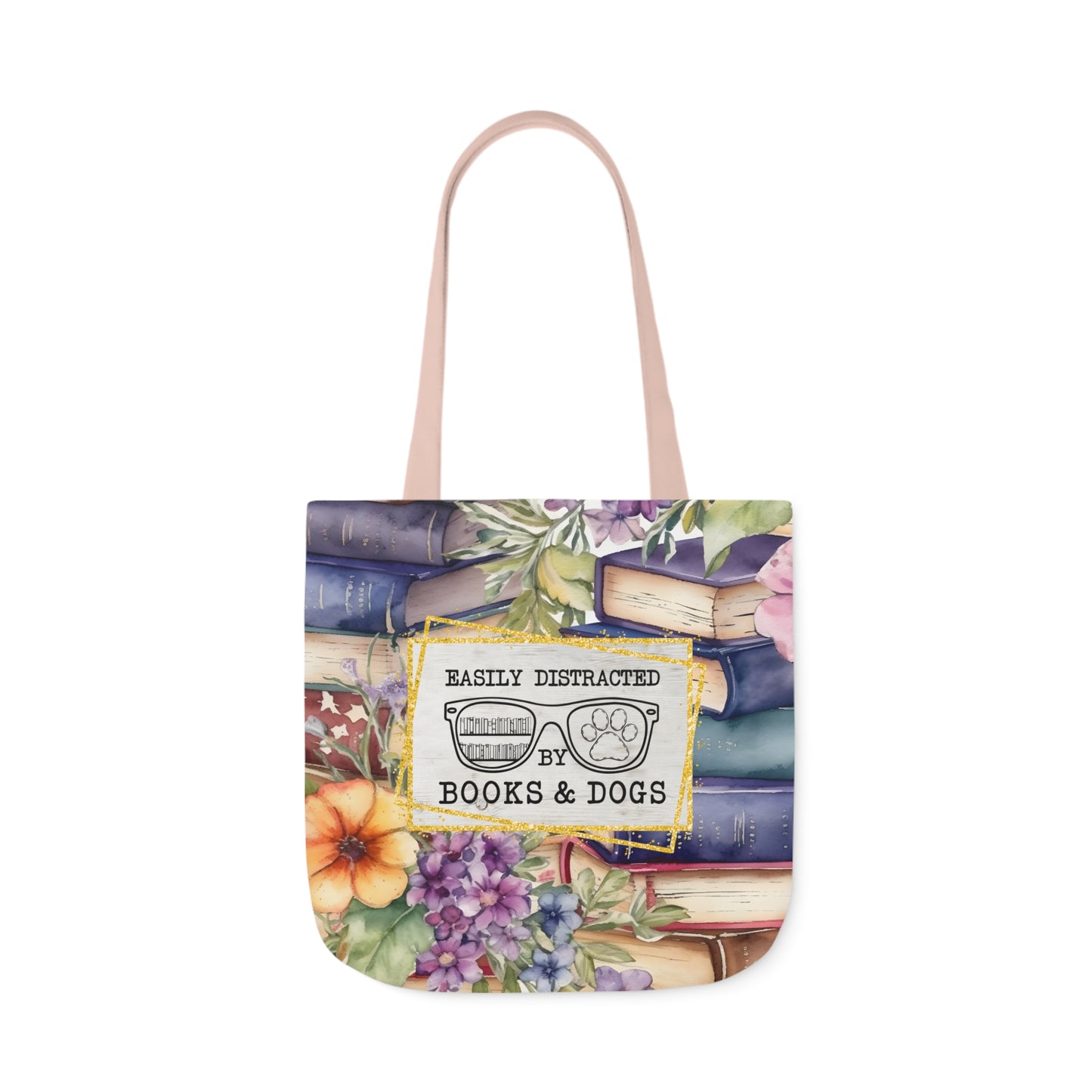 Easily Distracted By Books & Dogs Polyester Canvas Tote Bag