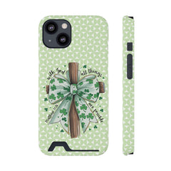 Inspirational Phone Case with Card Holder – "With God, All Things Are Possible"