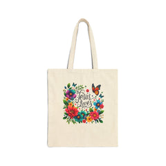 Floral Jesus Loves Tote Bag | Eco-Friendly Cotton Tote | Gift for Believers | Church Bag | Spring Floral Design