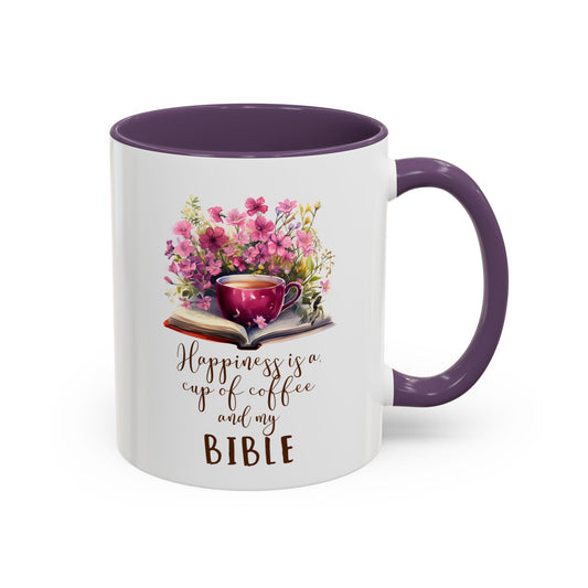 Happiness Is A Cup Of Coffee & My Bible Accent Coffee Mug