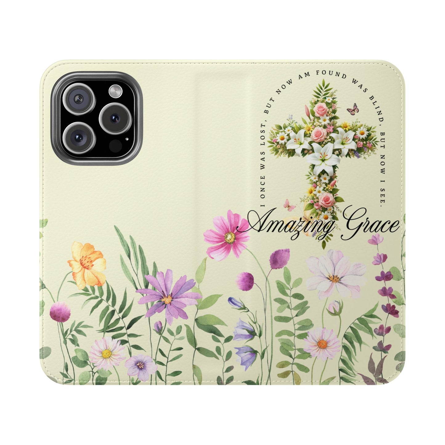 Floral Christian Prayer Flip Case, Amazing Grace, iPhone Samsung Wallet, Gifts for Her, Christian Phone Cover, Spring Floral Design