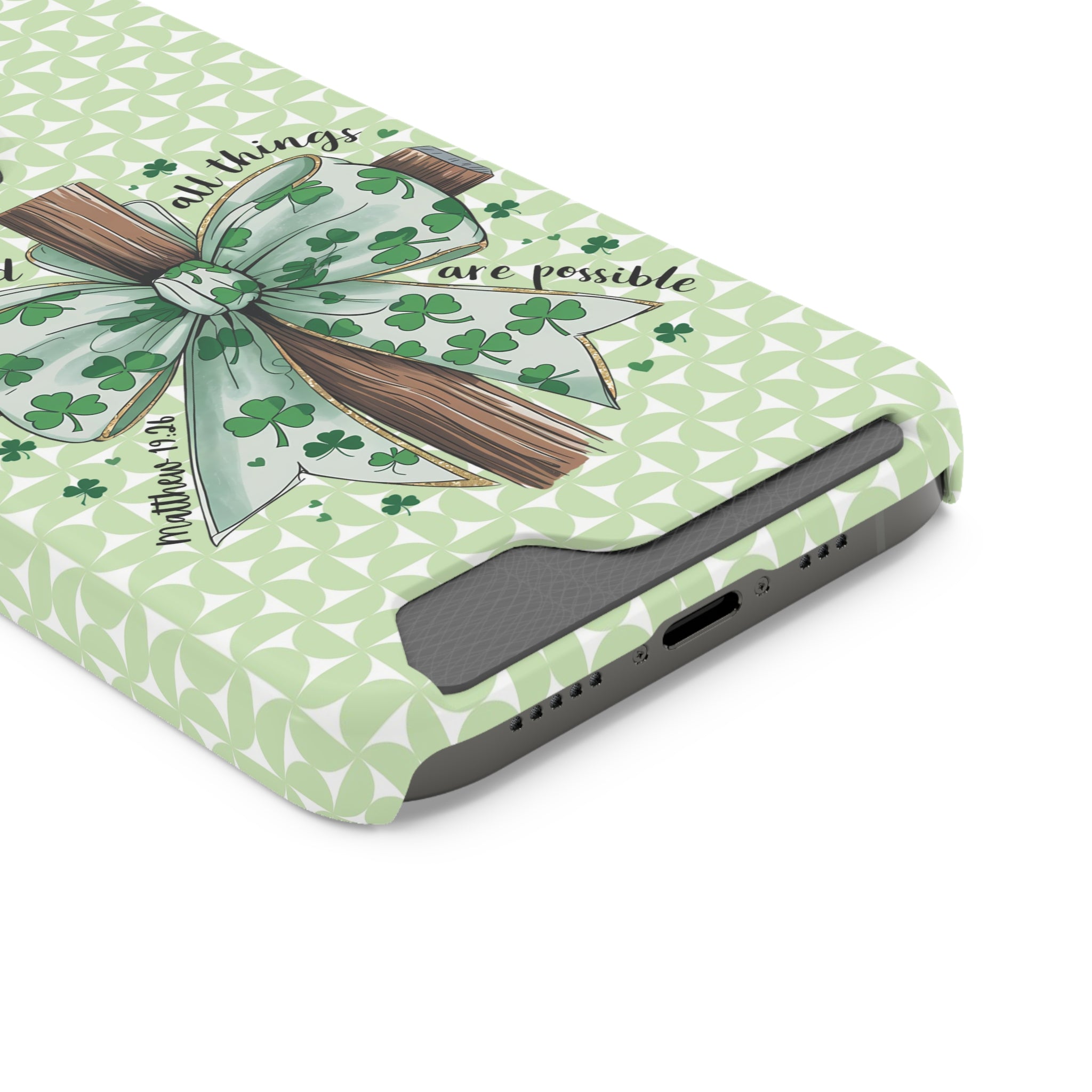 Inspirational Phone Case with Card Holder – "With God, All Things Are Possible"