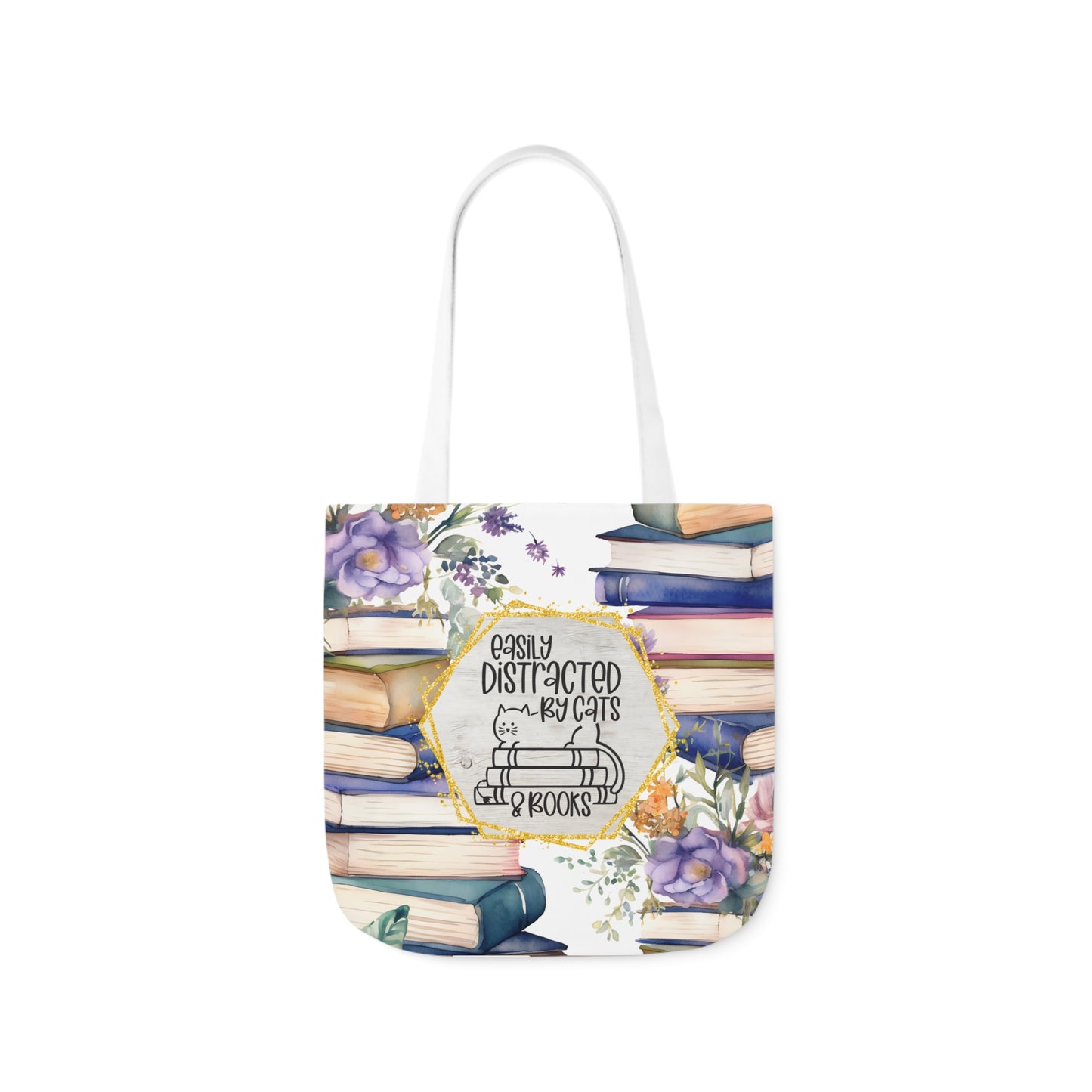 Easily Distracted By Cats & Books Polyester Canvas Tote Bag