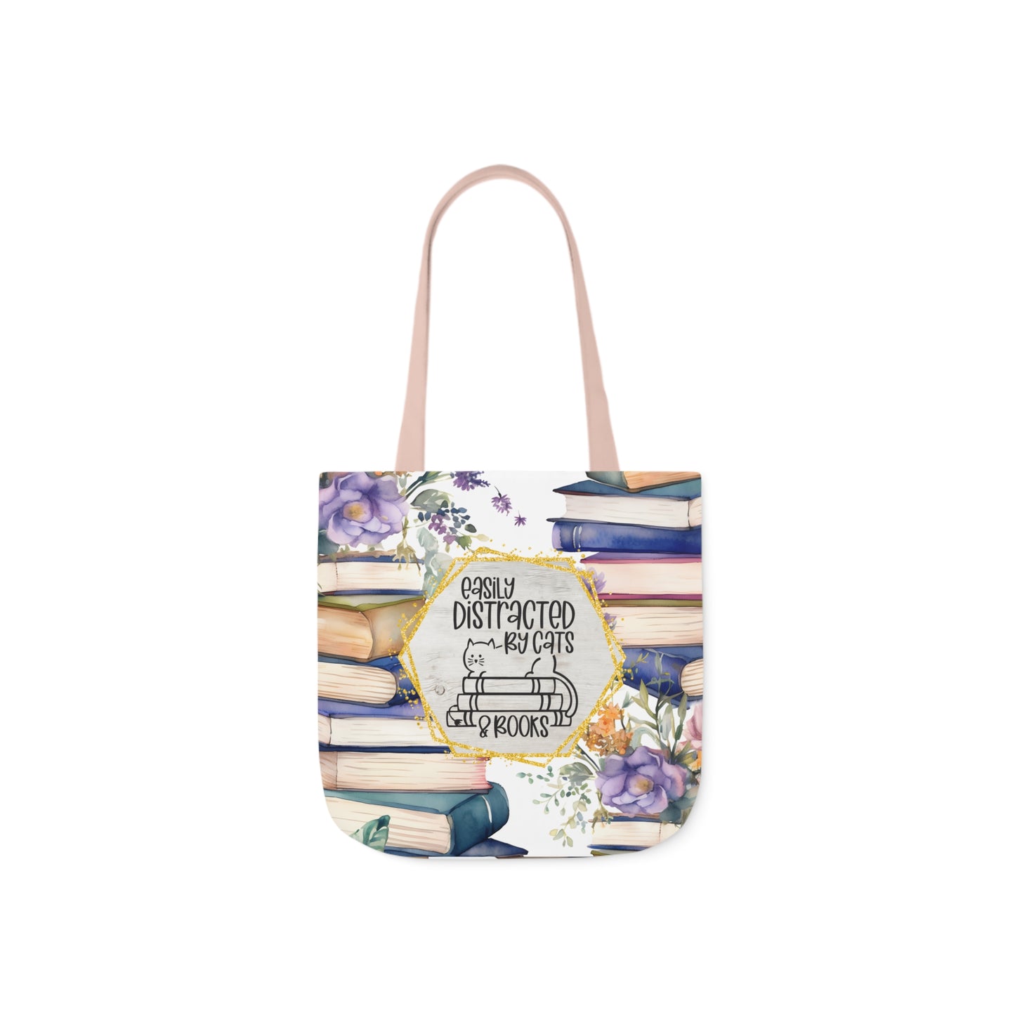 Easily Distracted By Cats & Books Polyester Canvas Tote Bag