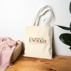 Inspirational Tote Bag - His Grace Is Enough, Eco-friendly Shopping Bag, Bible Verse Gift, Everyday Reusable Tote, Faith-based Accessory