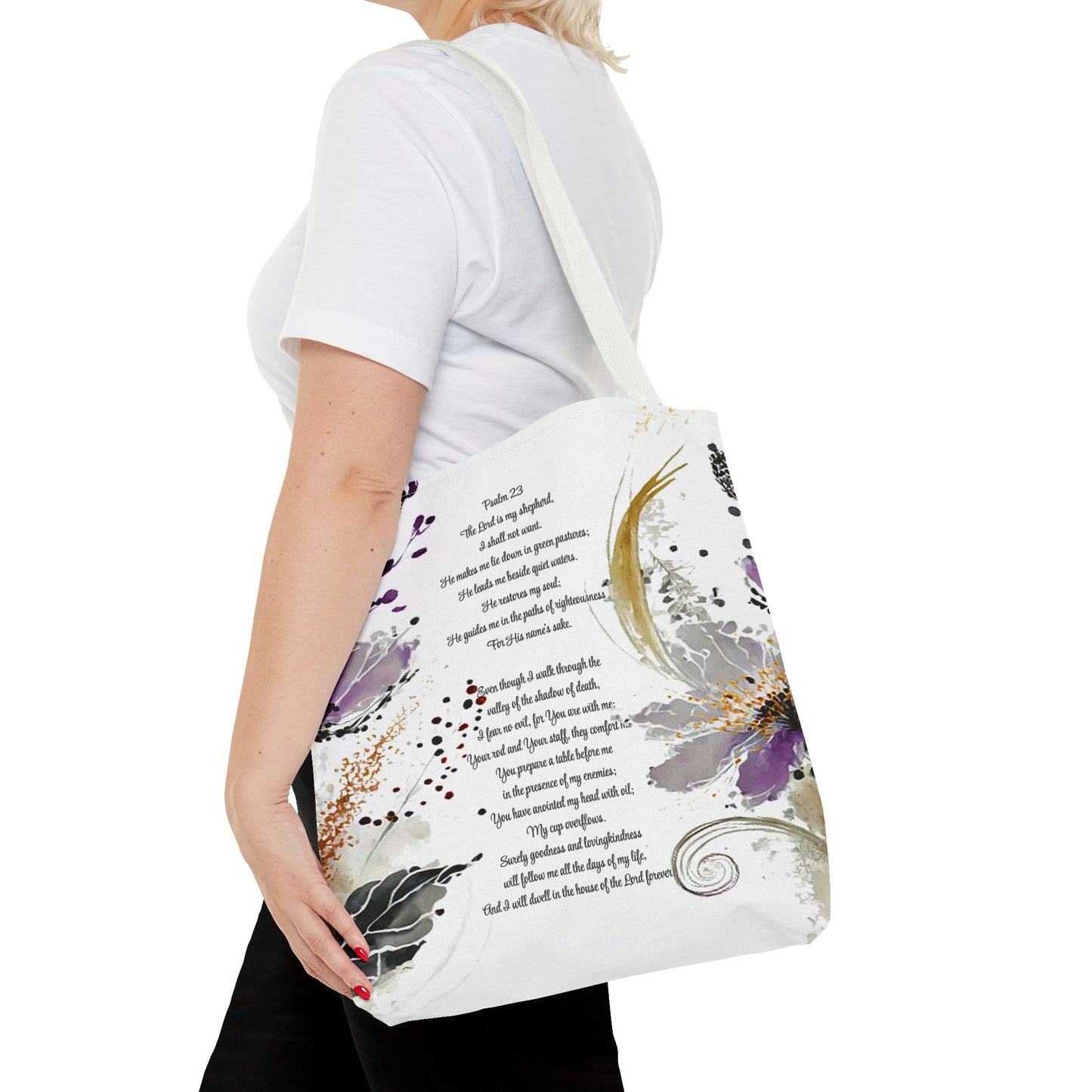 Psalm 23 Floral Tote Bag