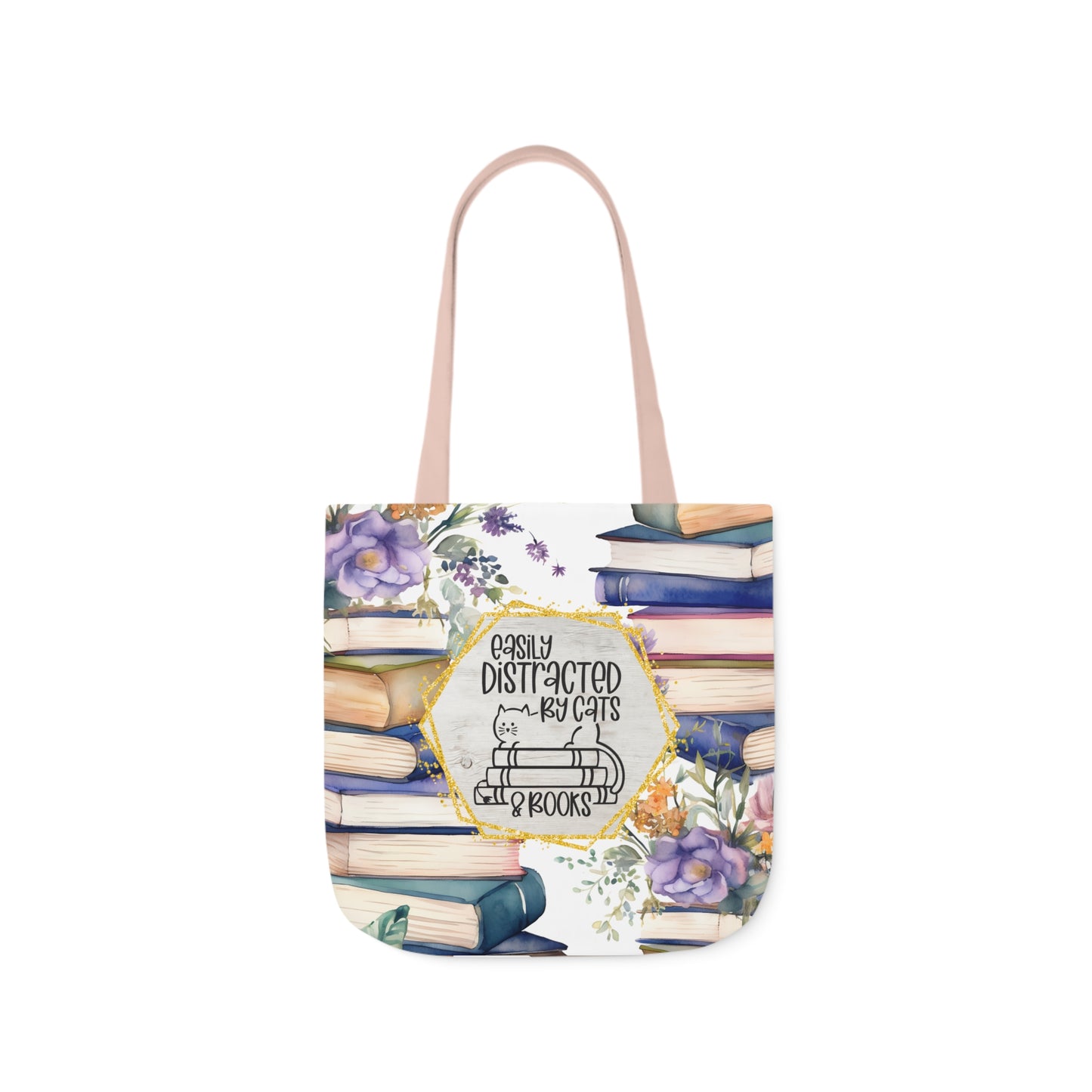 Easily Distracted By Cats & Books Polyester Canvas Tote Bag