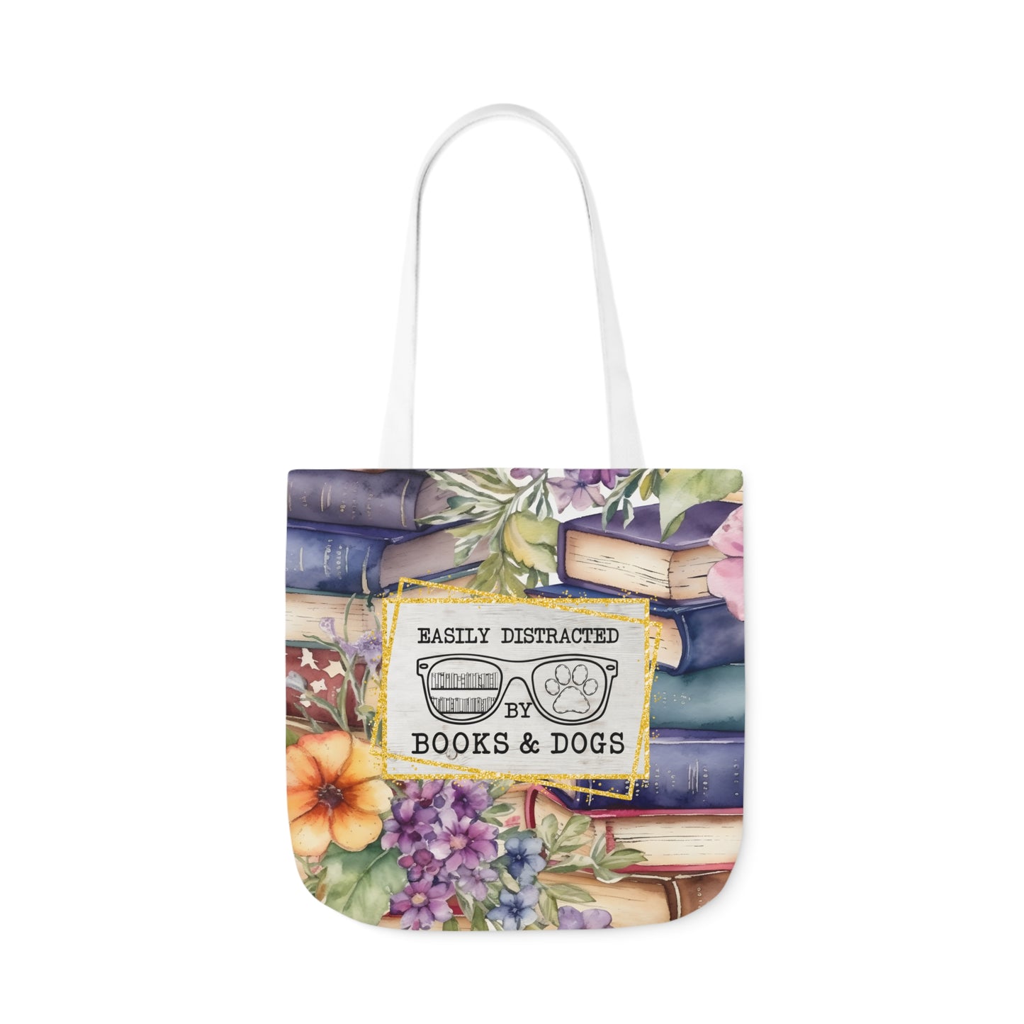 Easily Distracted By Books & Dogs Polyester Canvas Tote Bag