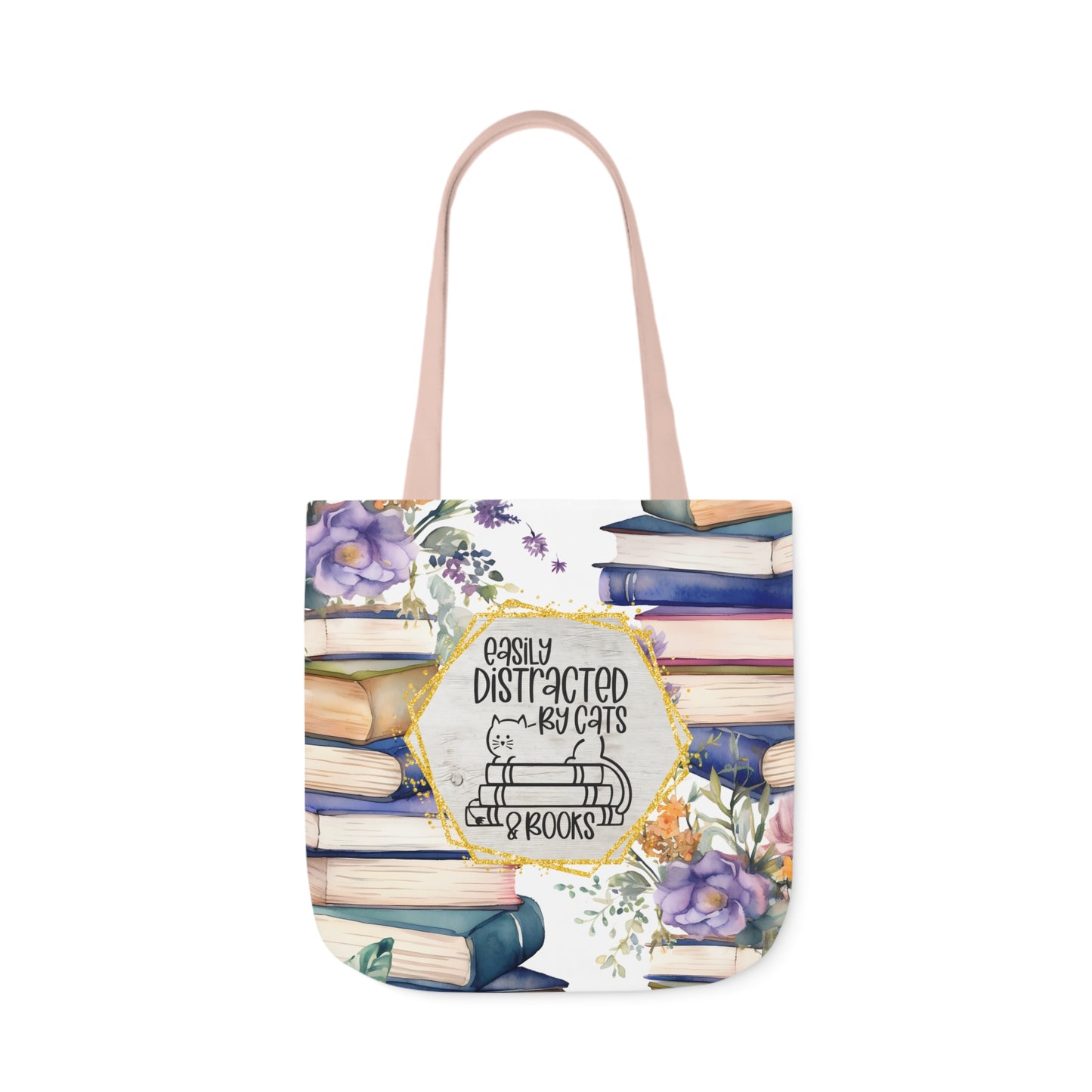 Easily Distracted By Cats & Books Polyester Canvas Tote Bag