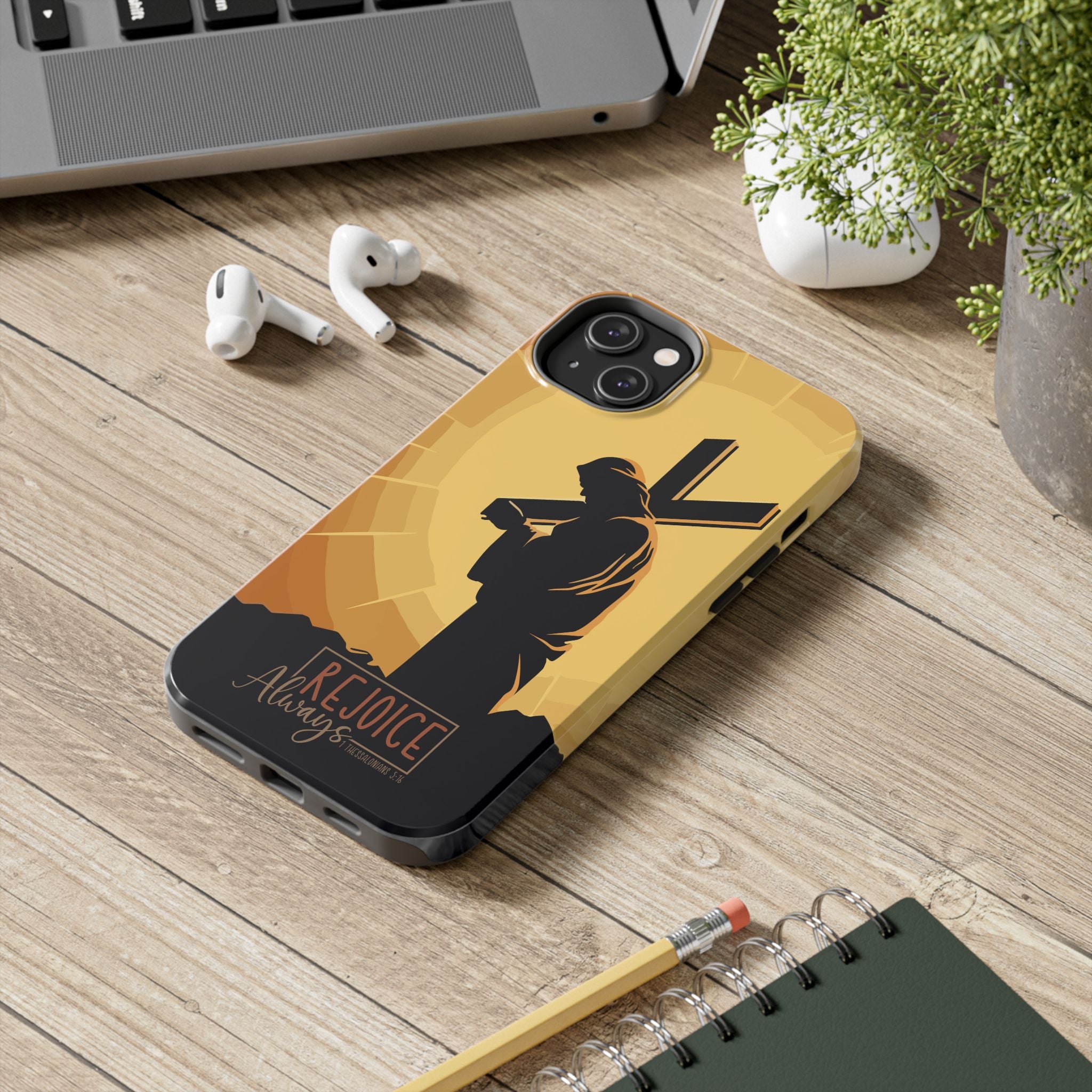 Christian Tough Phone Case, Inspirational Phone Cover, Religious Gifts, Faith-Based Accessory, Rejoice Always for iPhone and Samsung