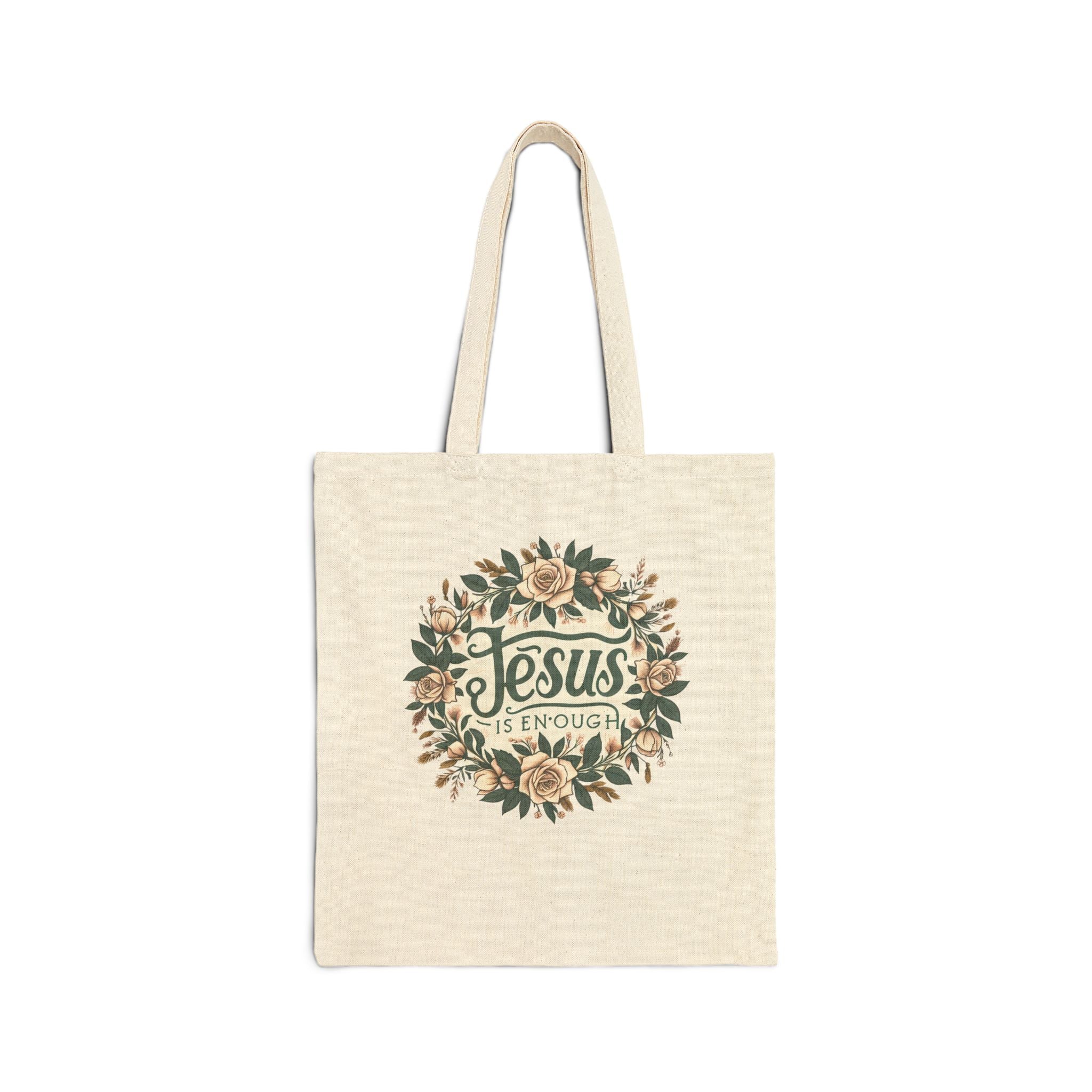 Faith-Inspired Cotton Canvas Tote Bag, Eco-Friendly Bag, Religious Gift, Jesus is Enough, Floral Tote, Christian Lifestyle Bag