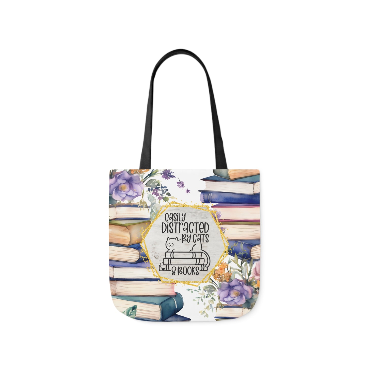 Easily Distracted By Cats & Books Polyester Canvas Tote Bag