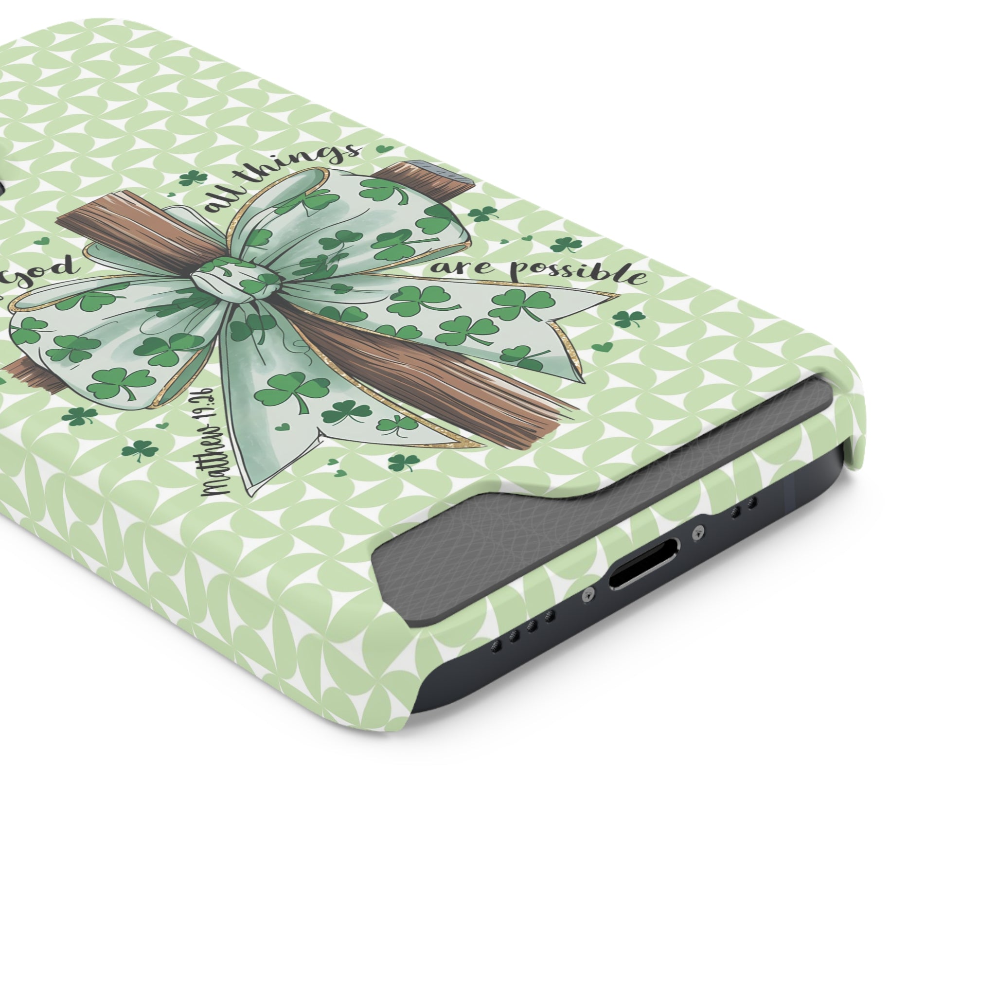 Inspirational Phone Case with Card Holder – "With God, All Things Are Possible"