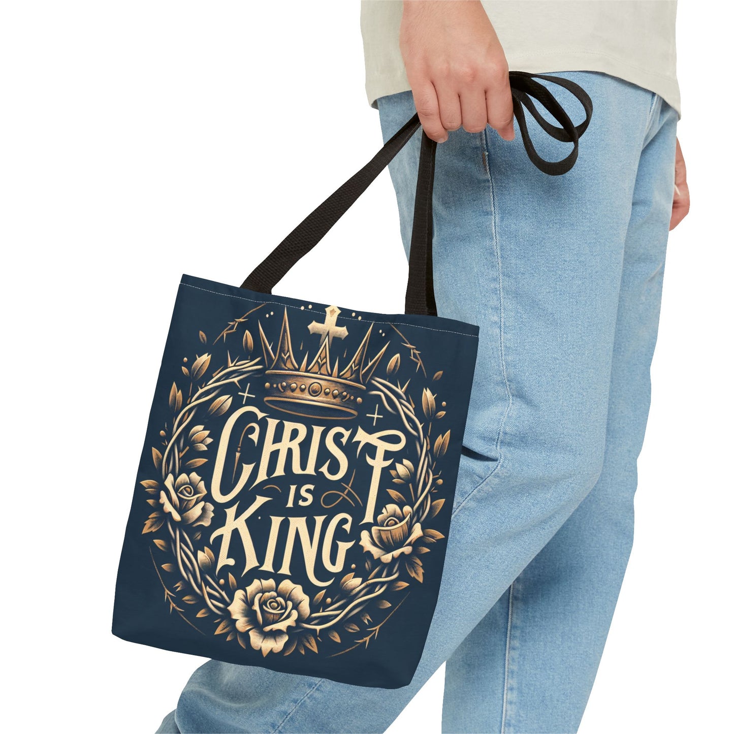 Christ is King Tote Bag, Inspirational Tote, Christian Gift, Floral Design Bag, Religious Accessories, Everyday Tote