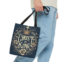 Christ is King Tote Bag, Inspirational Tote, Christian Gift, Floral Design Bag, Religious Accessories, Everyday Tote