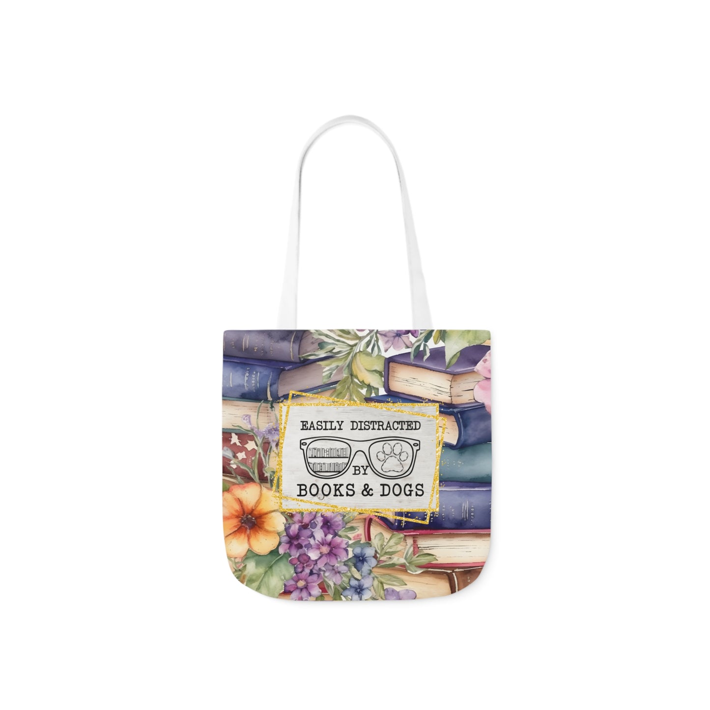 Easily Distracted By Books & Dogs Polyester Canvas Tote Bag