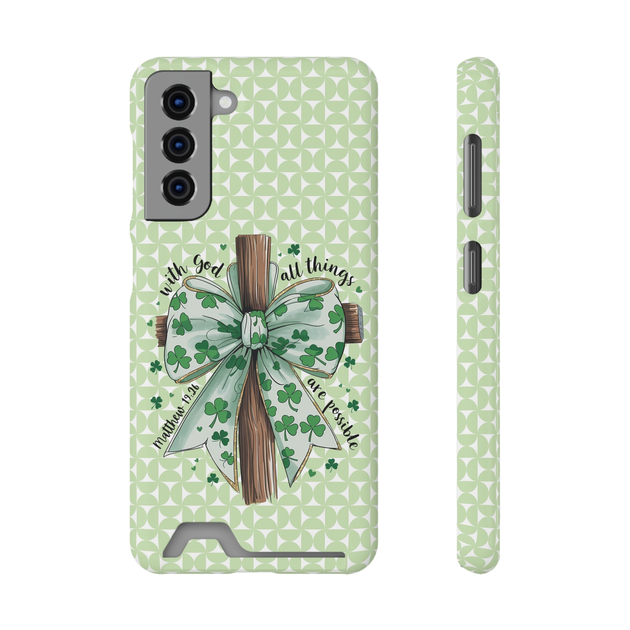 Inspirational Phone Case with Card Holder – "With God, All Things Are Possible"