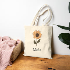 Personalized Floral Cotton Tote Bag, Eco-Friendly Shopping Bag, Custom Name Tote, Birthday Gift, Reusable Grocery Bag