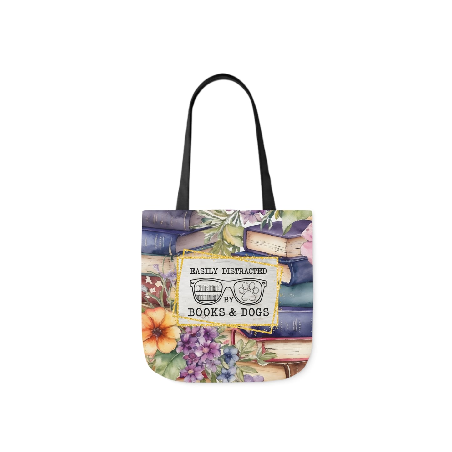 Easily Distracted By Books & Dogs Polyester Canvas Tote Bag