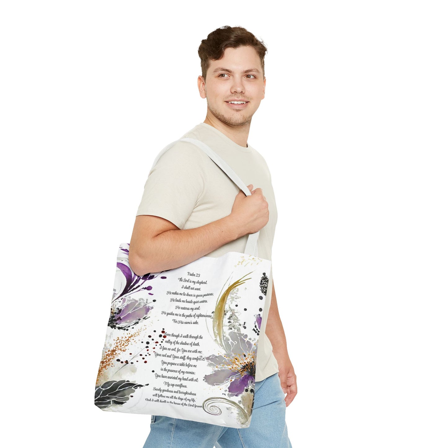 Psalm 23 Floral Tote Bag