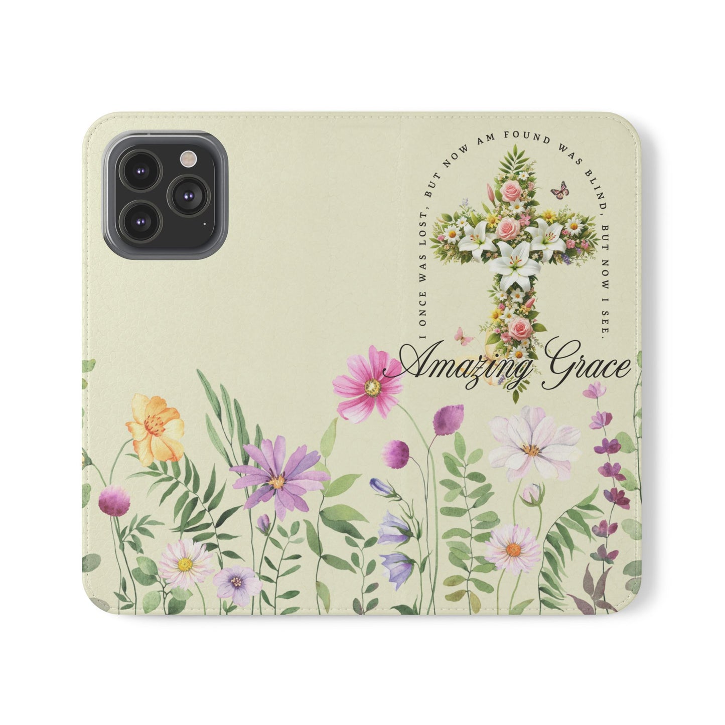 Floral Christian Prayer Flip Case, Amazing Grace, iPhone Samsung Wallet, Gifts for Her, Christian Phone Cover, Spring Floral Design