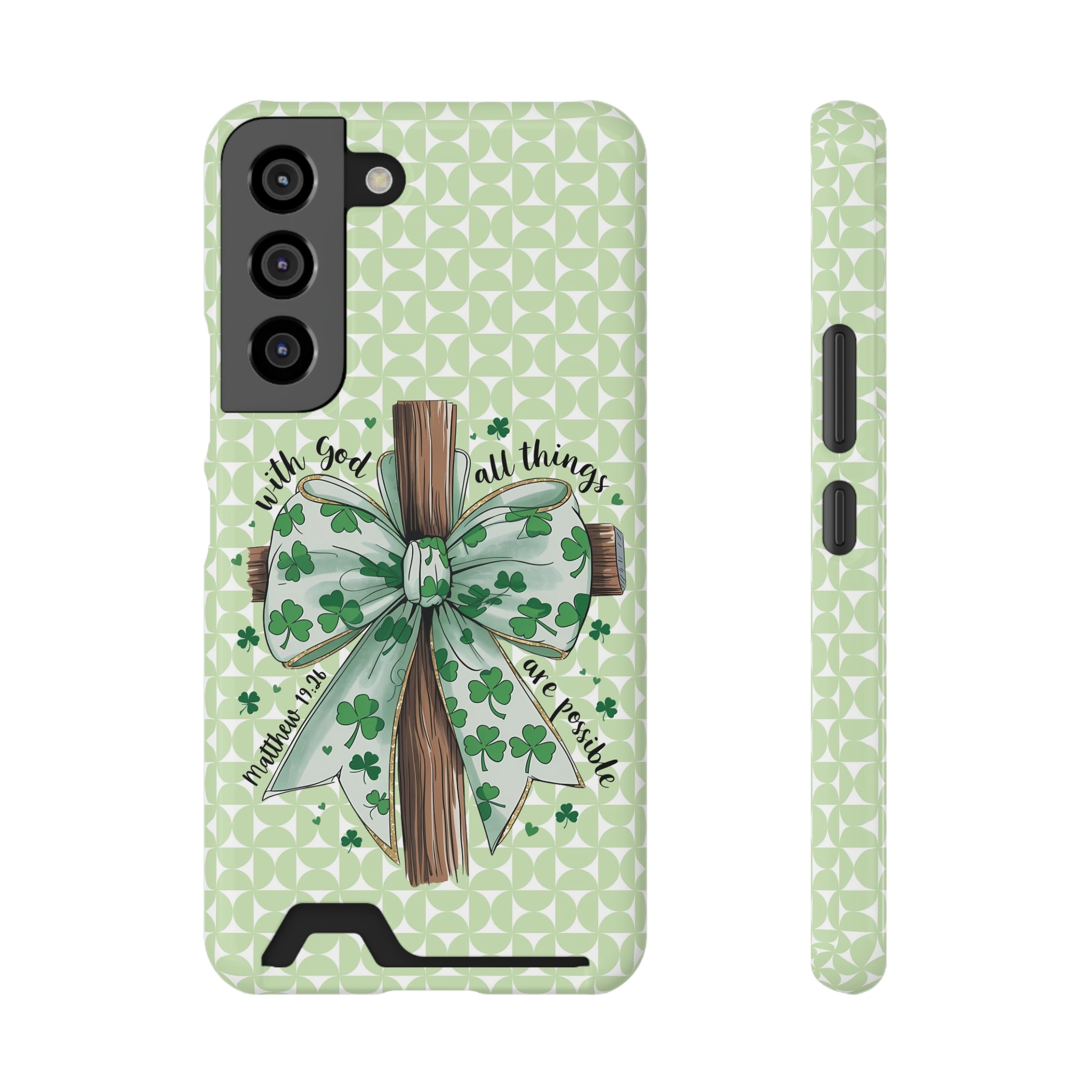 Inspirational Phone Case with Card Holder – "With God, All Things Are Possible"