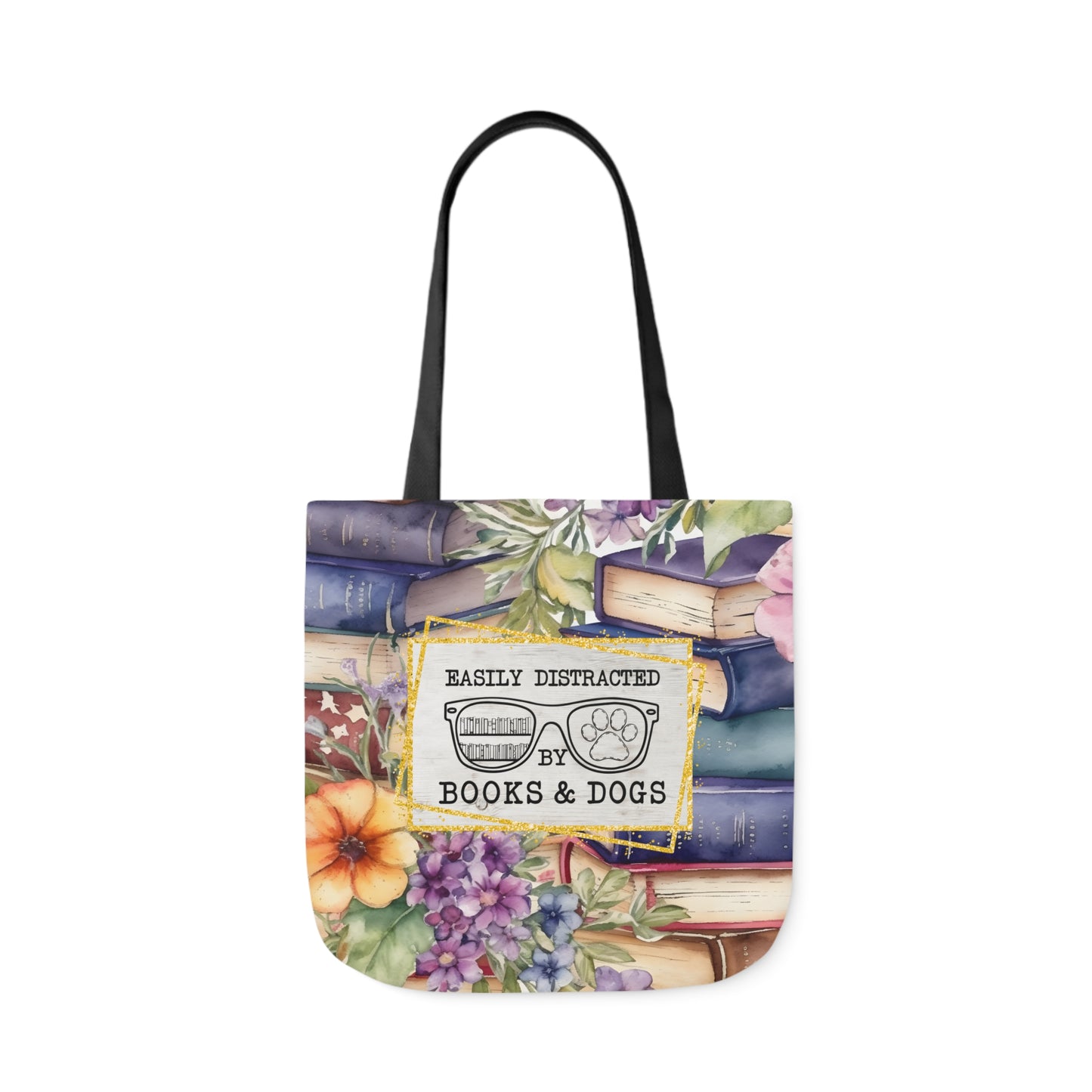 Easily Distracted By Books & Dogs Polyester Canvas Tote Bag