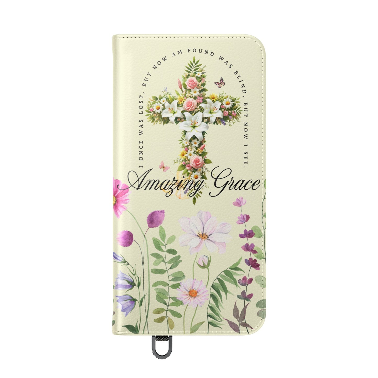 Floral Christian Prayer Flip Case, Amazing Grace, iPhone Samsung Wallet, Gifts for Her, Christian Phone Cover, Spring Floral Design