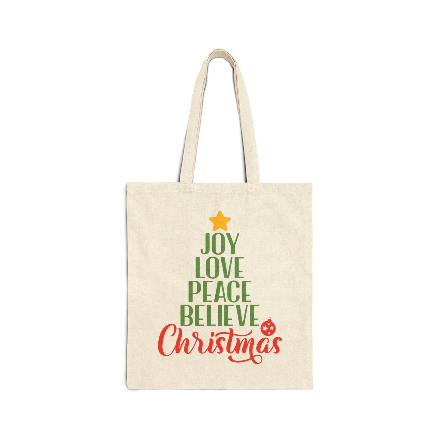 Joy Love Peace Believe Christmas Cotton Canvas Tote Bag