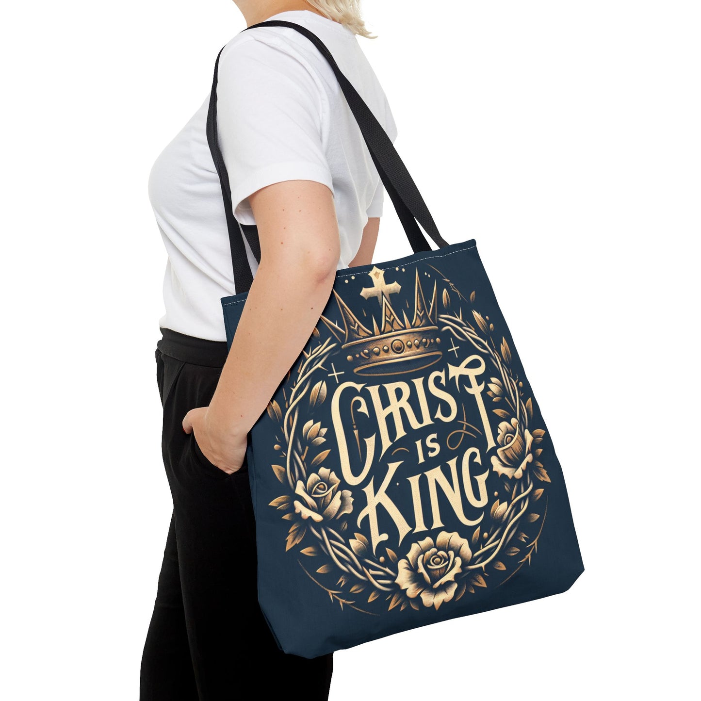Christ is King Tote Bag, Inspirational Tote, Christian Gift, Floral Design Bag, Religious Accessories, Everyday Tote