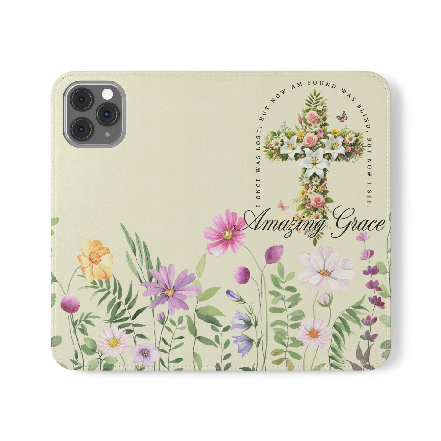 Floral Christian Prayer Flip Case, Amazing Grace, iPhone Samsung Wallet, Gifts for Her, Christian Phone Cover, Spring Floral Design