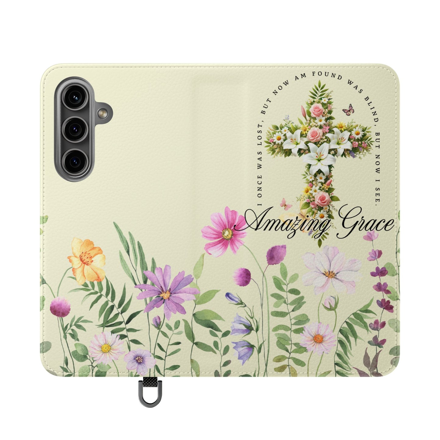 Floral Christian Prayer Flip Case, Amazing Grace, iPhone Samsung Wallet, Gifts for Her, Christian Phone Cover, Spring Floral Design