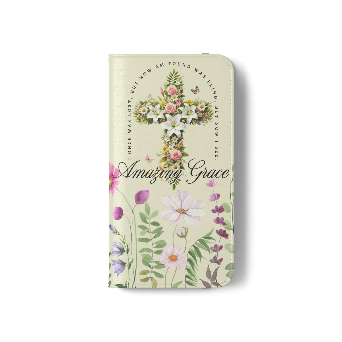 Floral Christian Prayer Flip Case, Amazing Grace, iPhone Samsung Wallet, Gifts for Her, Christian Phone Cover, Spring Floral Design