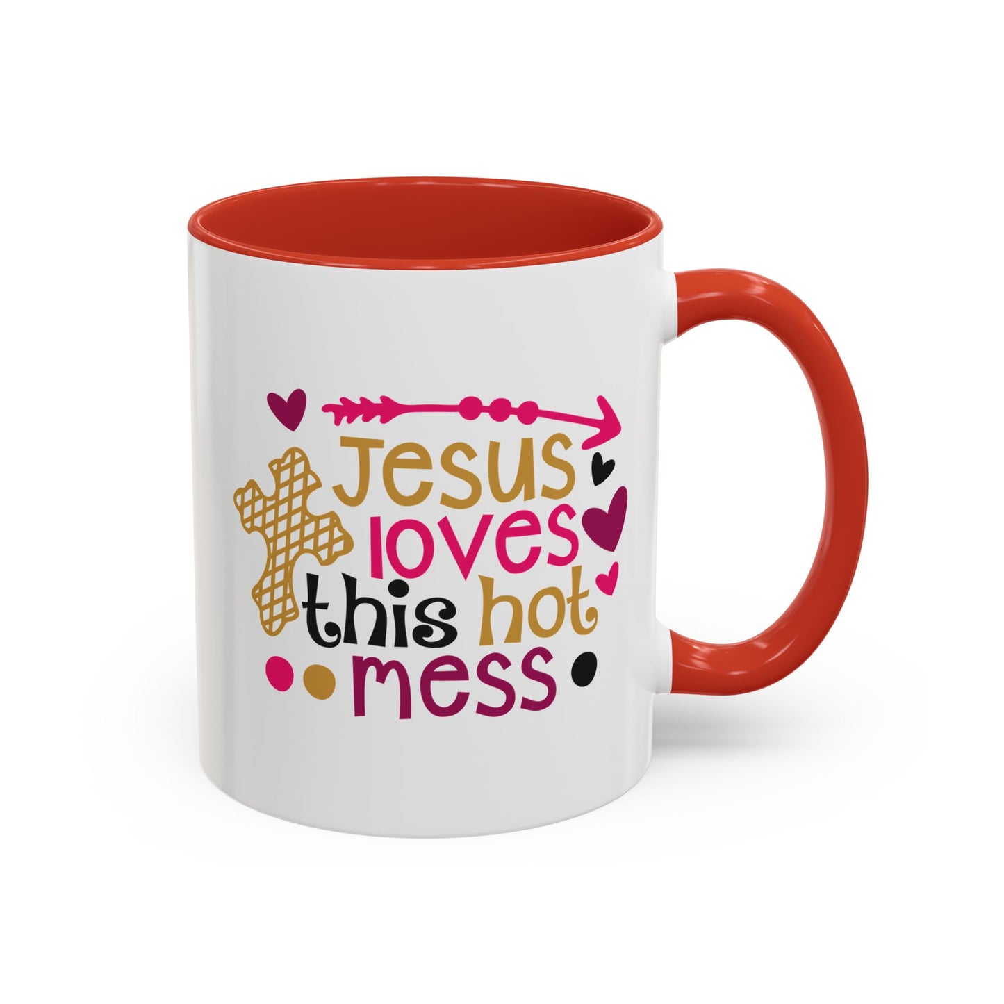 Jesus Loves This Hot Mess Accent Coffee Mug