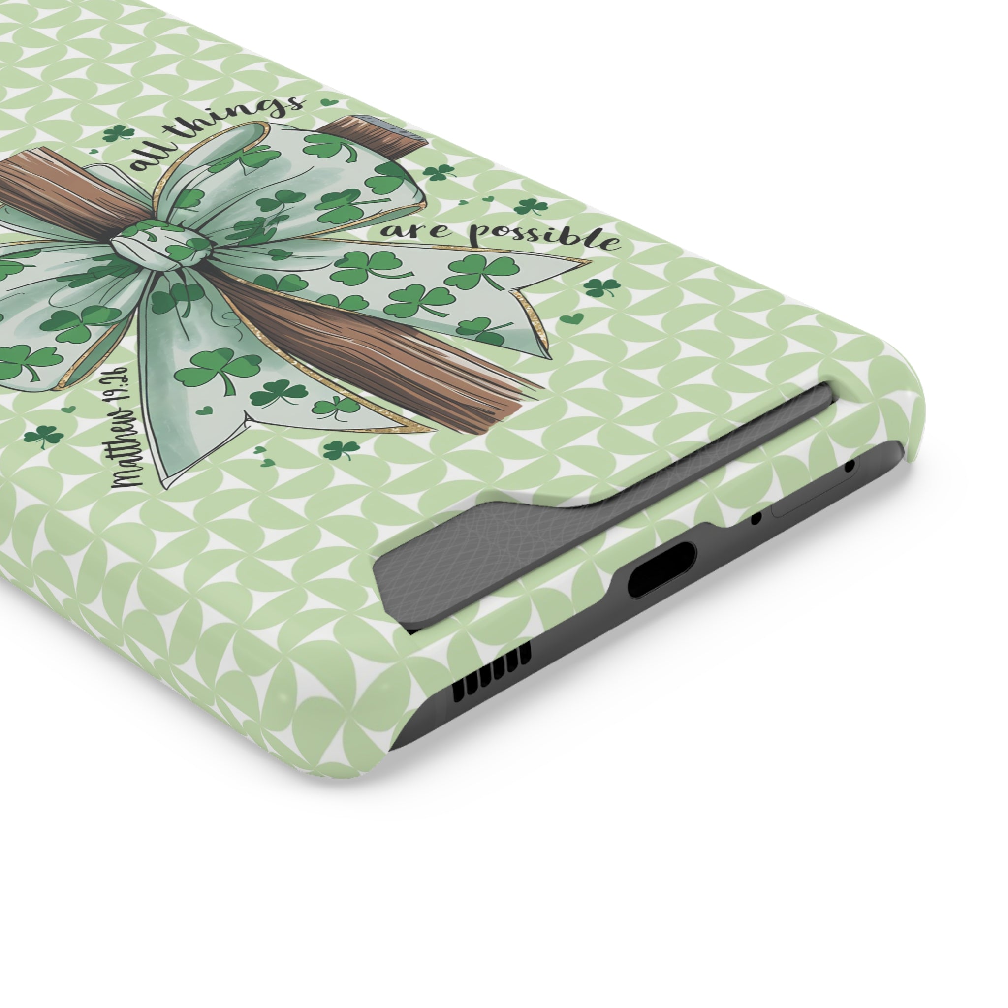 Inspirational Phone Case with Card Holder – "With God, All Things Are Possible"