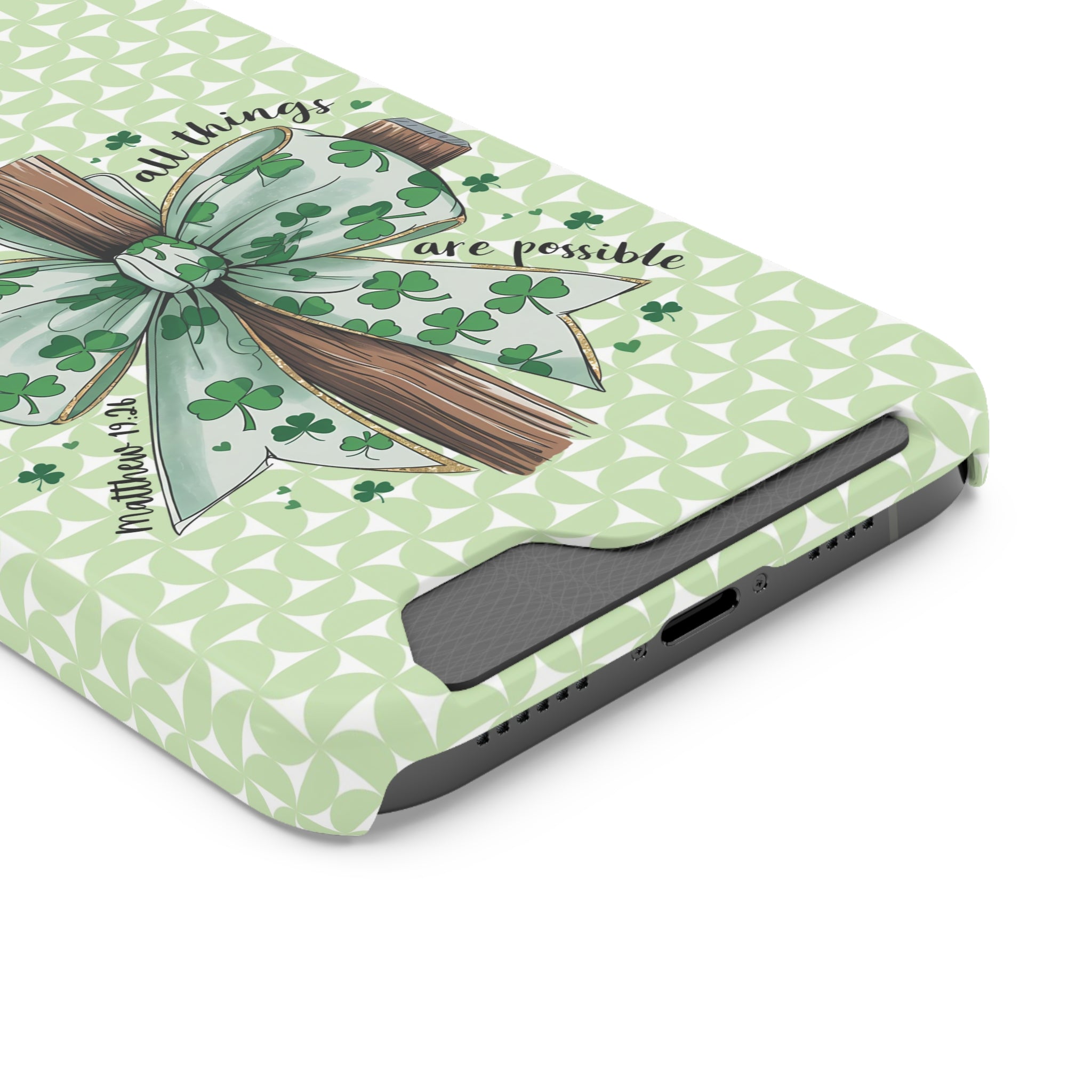 Inspirational Phone Case with Card Holder – "With God, All Things Are Possible"