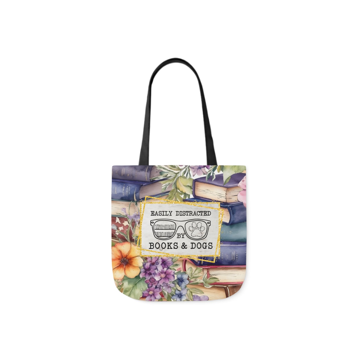 Easily Distracted By Books & Dogs Polyester Canvas Tote Bag