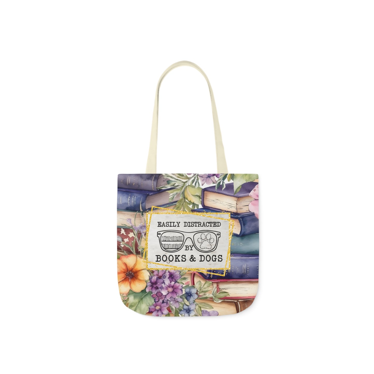 Easily Distracted By Books & Dogs Polyester Canvas Tote Bag